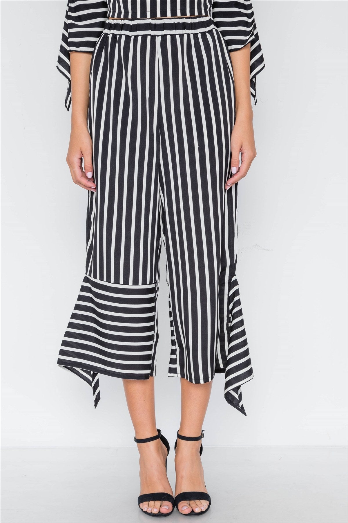 Stripe Flounce Two Piece Top Pants Set