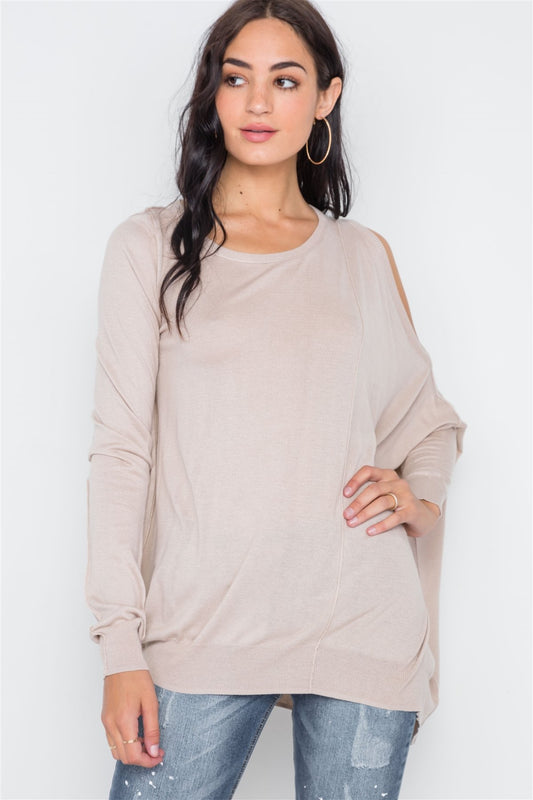 Asymmetrical Hem Seamed Sweater