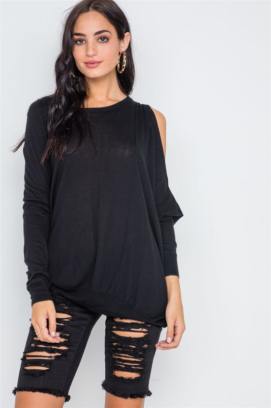 Asymmetrical Hem Seamed Sweater