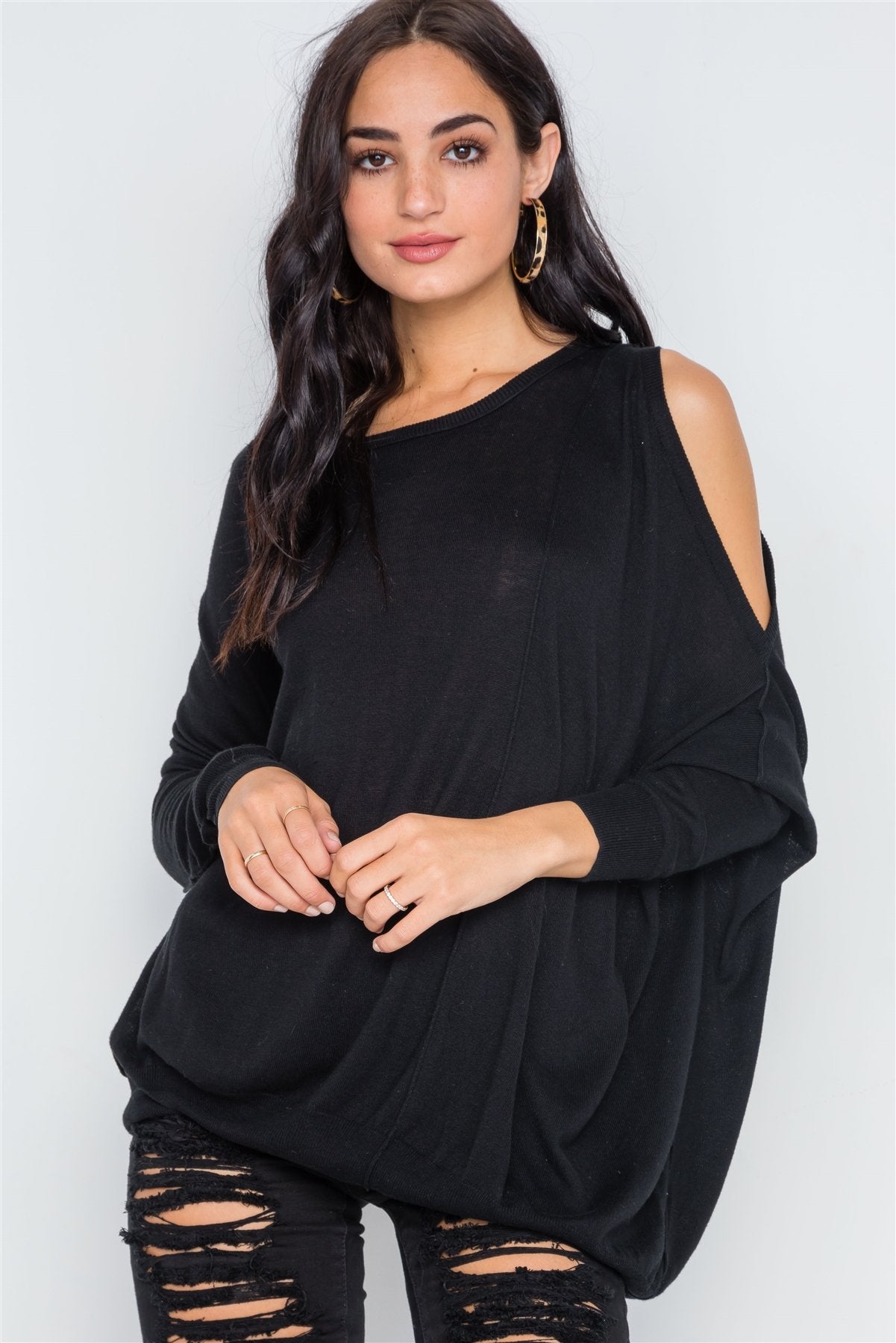 Asymmetrical Hem Seamed Sweater