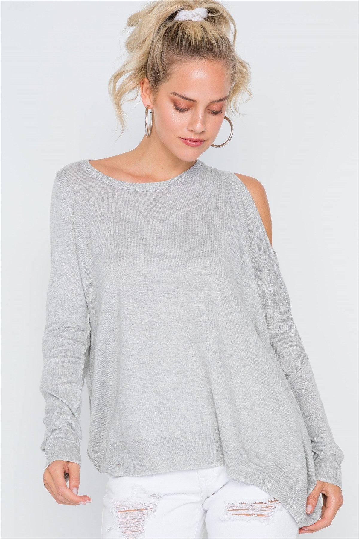 Asymmetrical Hem Seamed Sweater