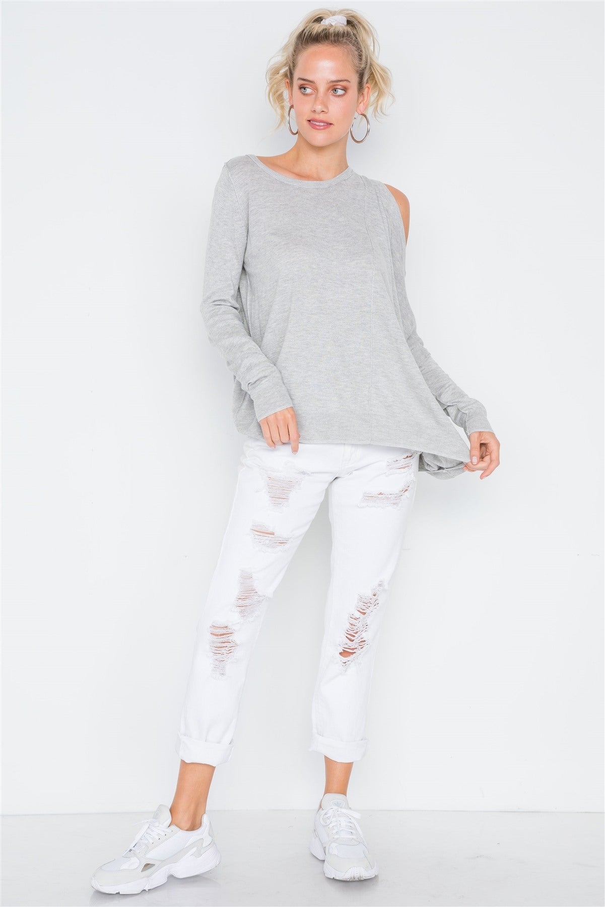 Asymmetrical Hem Seamed Sweater