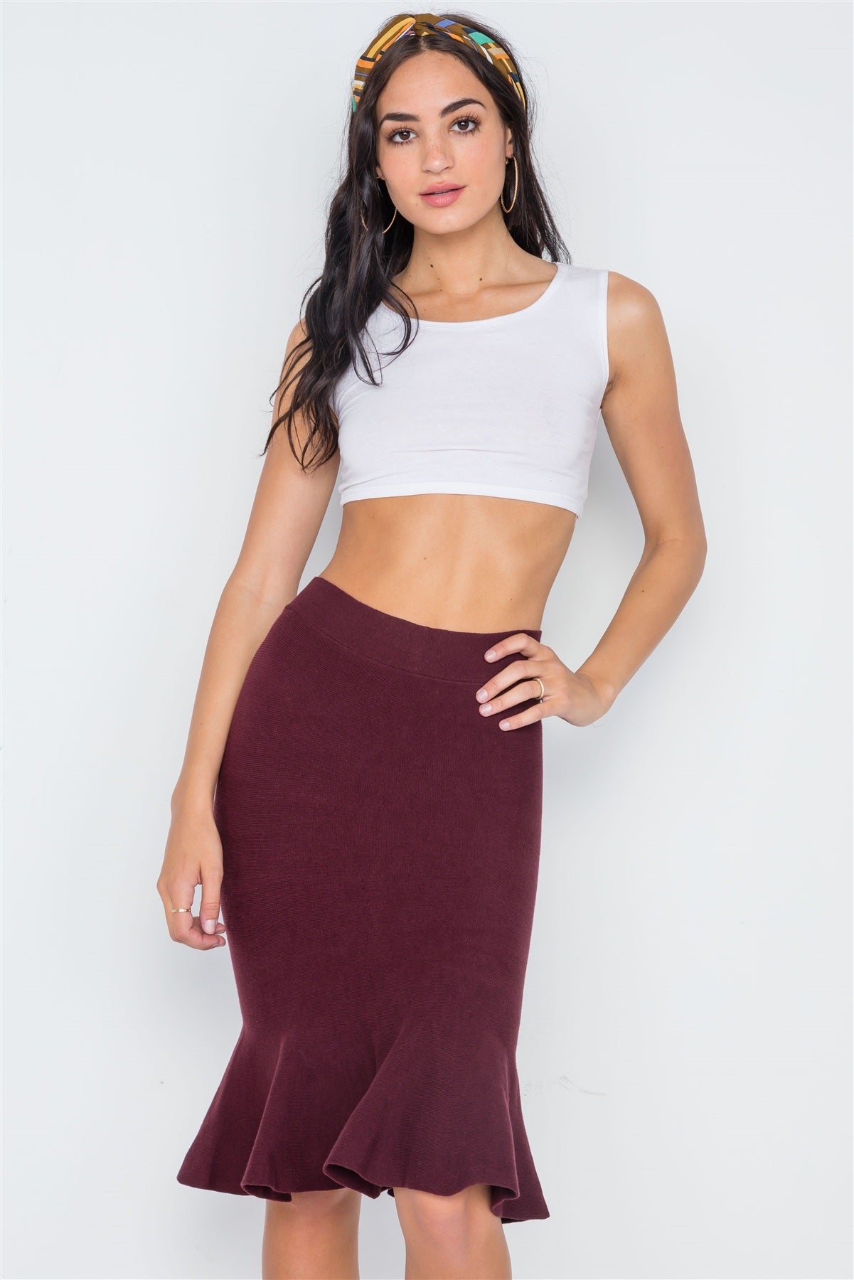 Ribbed Knit Midi Skirt