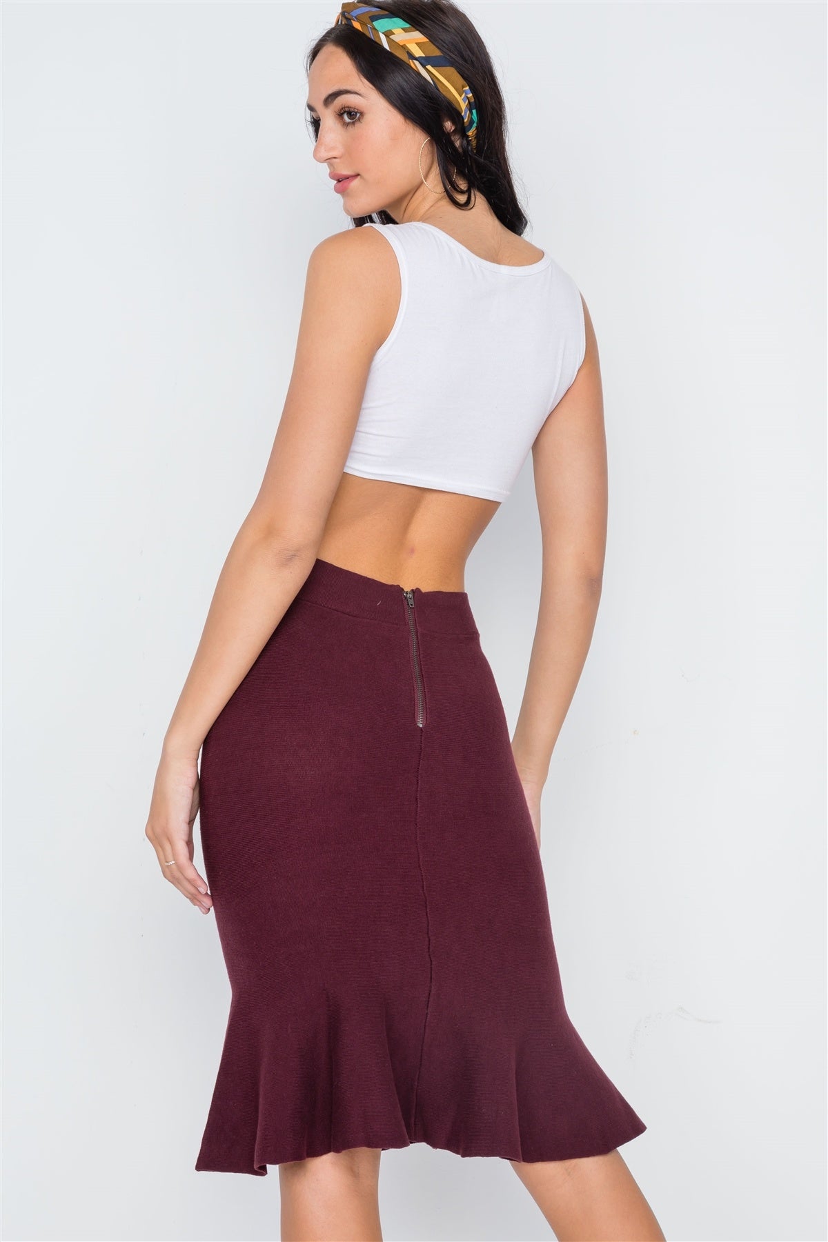 Ribbed Knit Midi Skirt