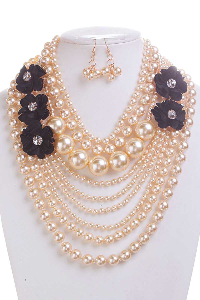 Pearl With Flower Necklace And Earring Set