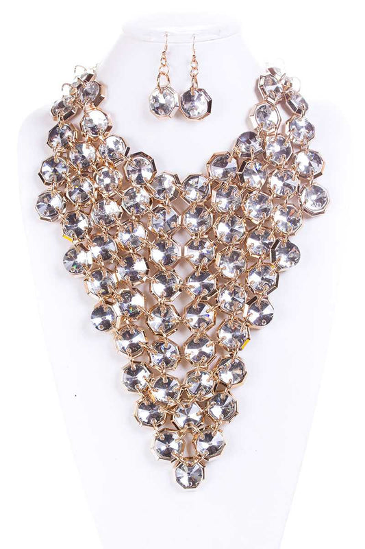 Fancy Stone Choker Necklace And Earring Set