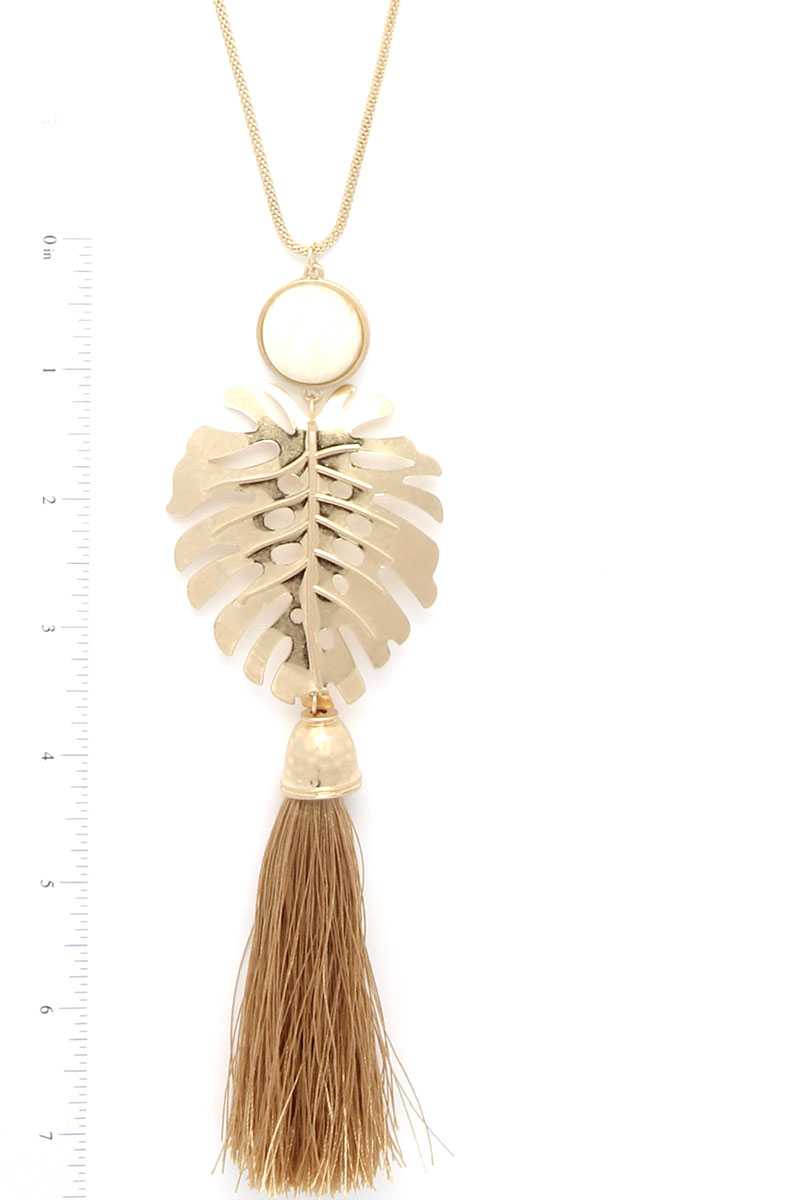 Tropical Leaf Pendant Tassel Necklace