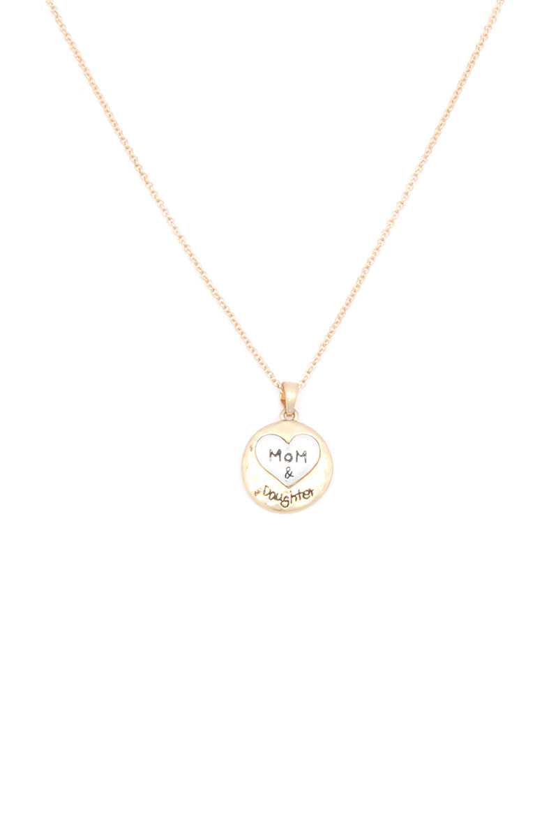 Mom Daughter Heart Round Charm Necklace