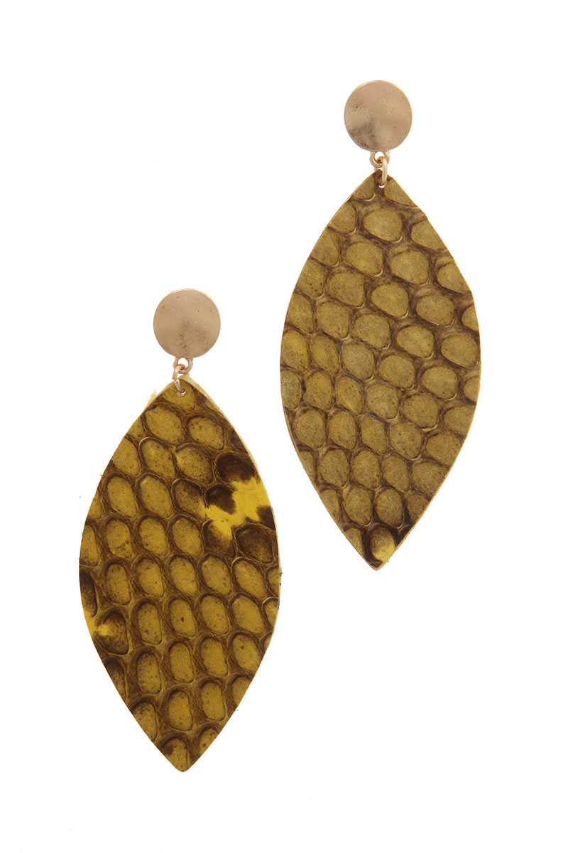 Genuine Leather Animal Print Pointed Oval Post Drop Earring