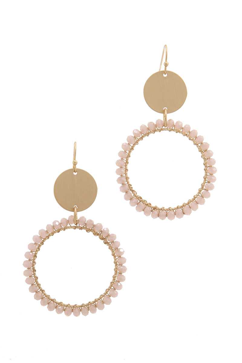 Metal Circle Beaded Ring Post Drop Earring