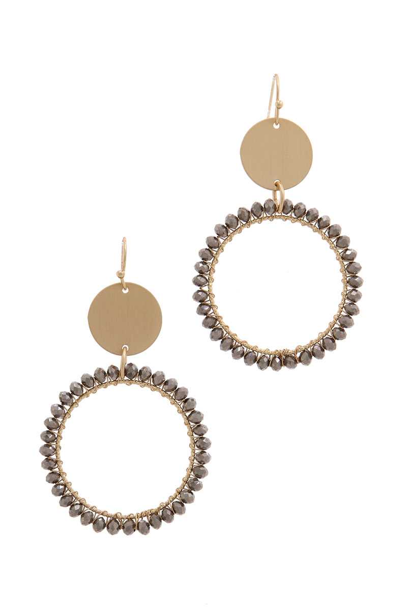 Metal Circle Beaded Ring Post Drop Earring