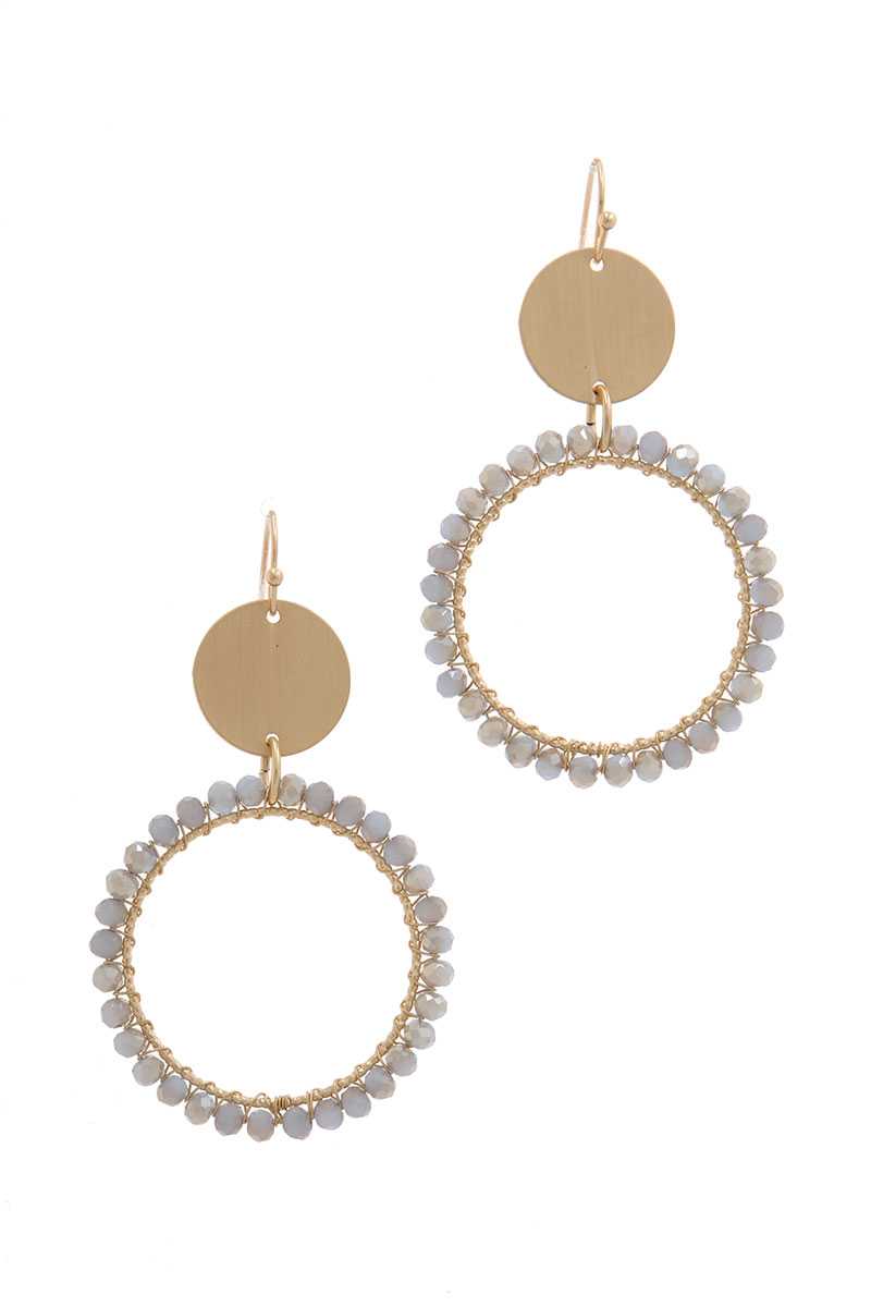 Metal Circle Beaded Ring Post Drop Earring