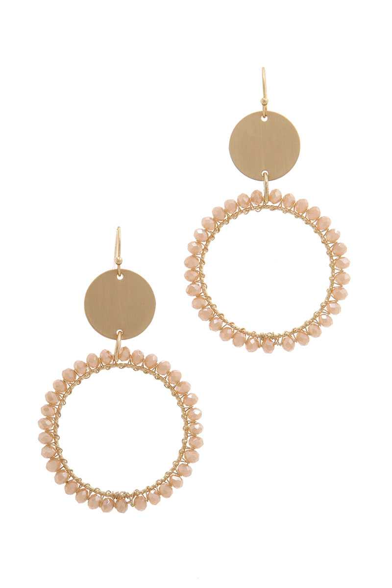 Metal Circle Beaded Ring Post Drop Earring