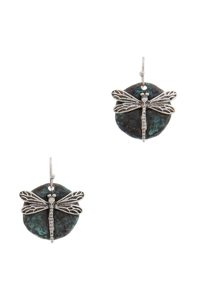 Dragonfly Charm Circle Drop Earring