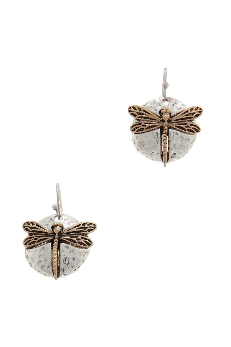 Dragonfly Charm Circle Drop Earring