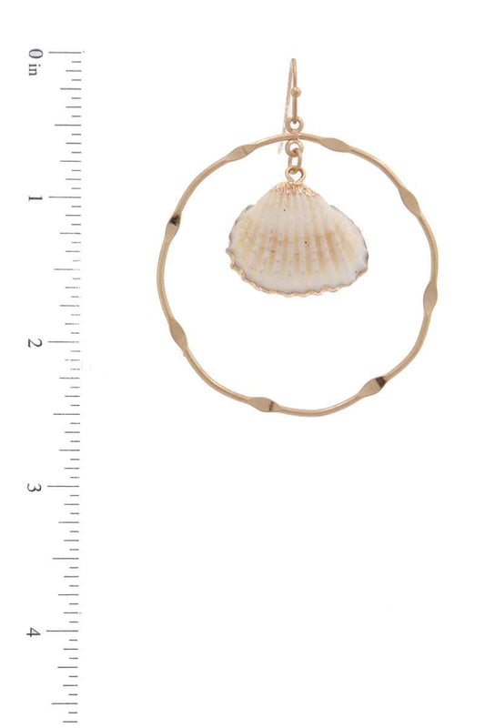 Shell Dangle Metal Circle Drop Earring