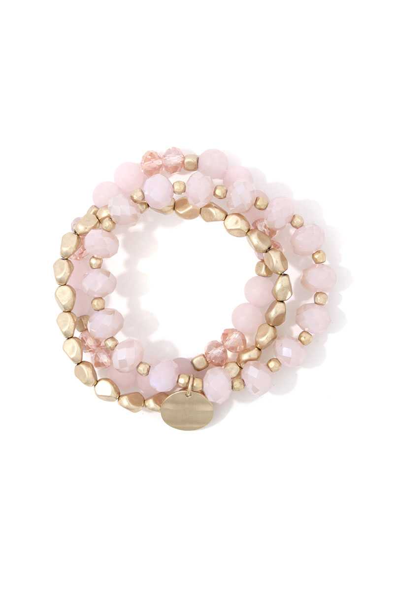Coin Charm Dangle Beaded Stretch Bracelet Set