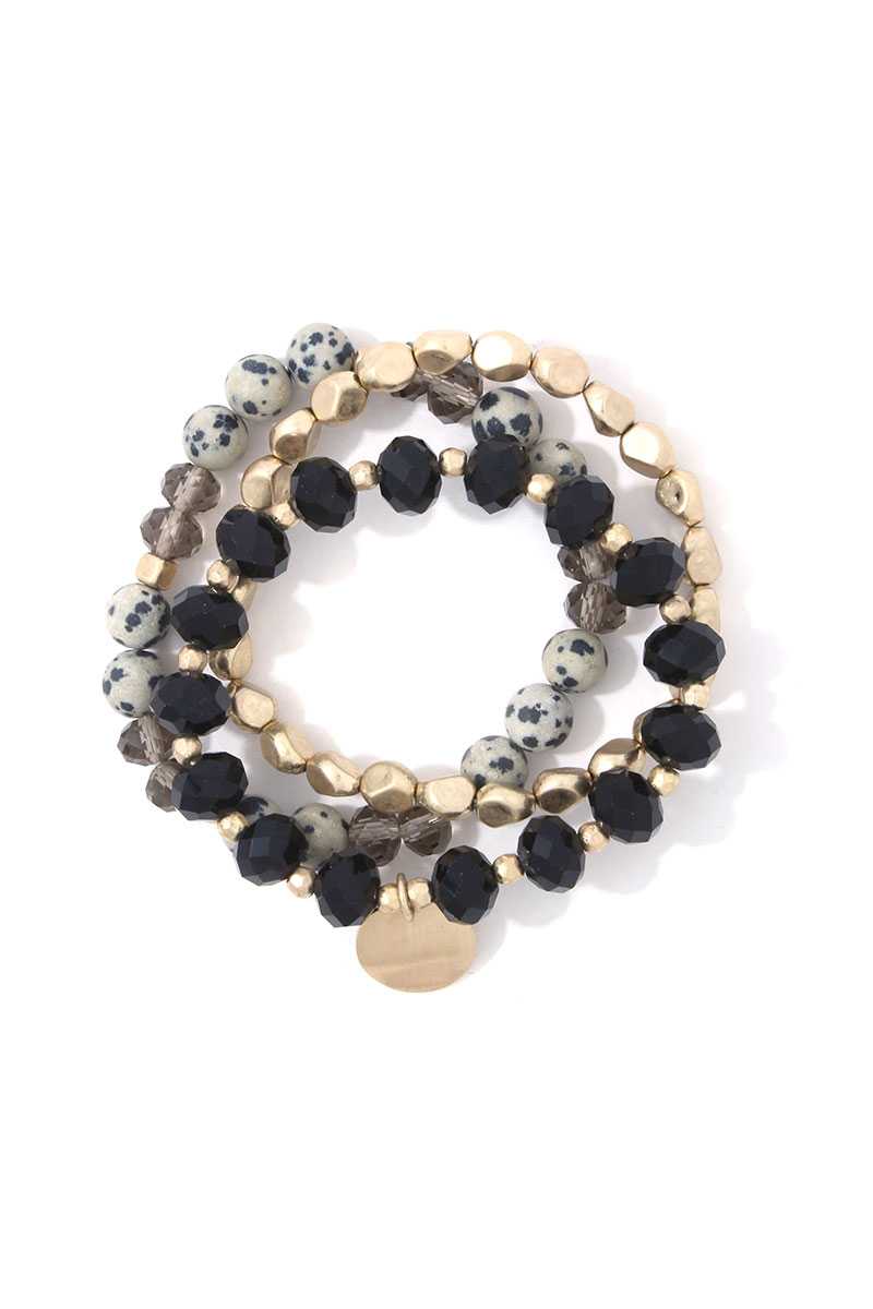 Coin Charm Dangle Beaded Stretch Bracelet Set