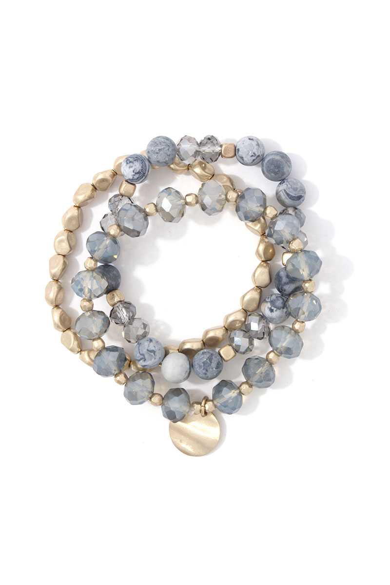 Coin Charm Dangle Beaded Stretch Bracelet Set