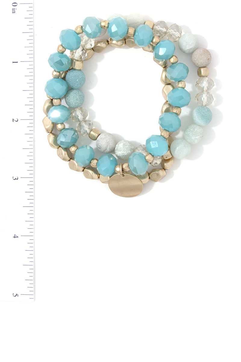 Coin Charm Dangle Beaded Stretch Bracelet Set