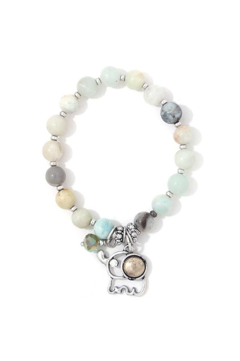 Elephant Charm Beaded Stretch Bracelet