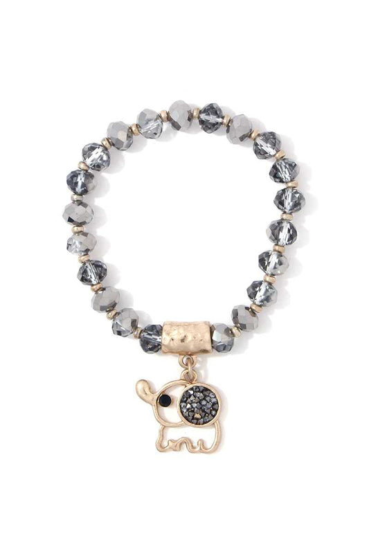 Elephant Charm Dangle Beaded Stretch Bracelet