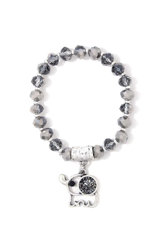 Elephant Charm Dangle Beaded Stretch Bracelet