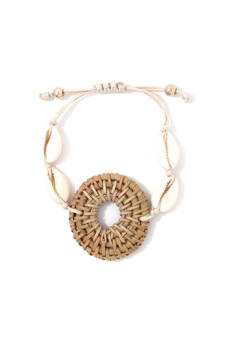 Cowrie Shell Straw Circle Adjustable Bracelet