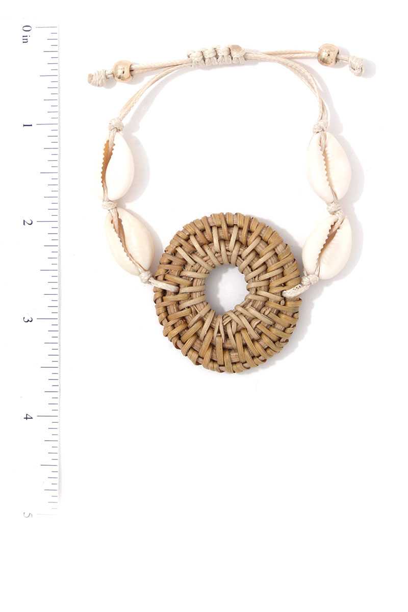 Cowrie Shell Straw Circle Adjustable Bracelet