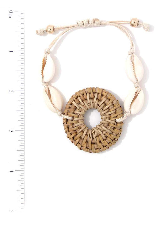 Cowrie Shell Straw Circle Adjustable Bracelet