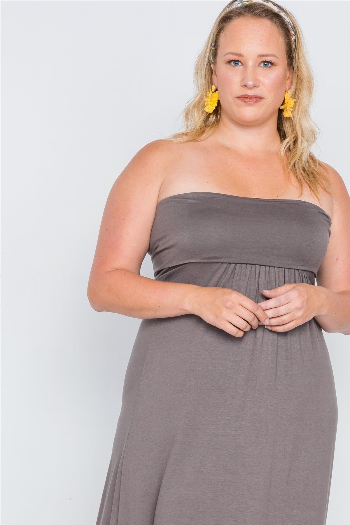 Plus Size Solid Strapless Maxi Tube Dress
