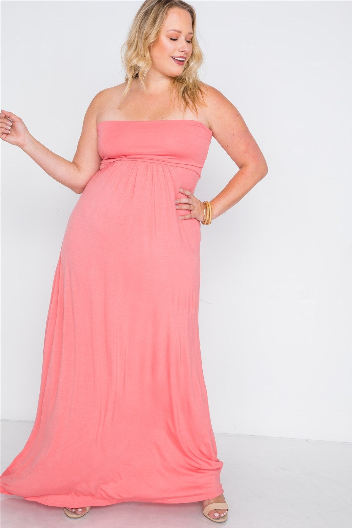 Plus Size Solid Strapless Maxi Tube Dress