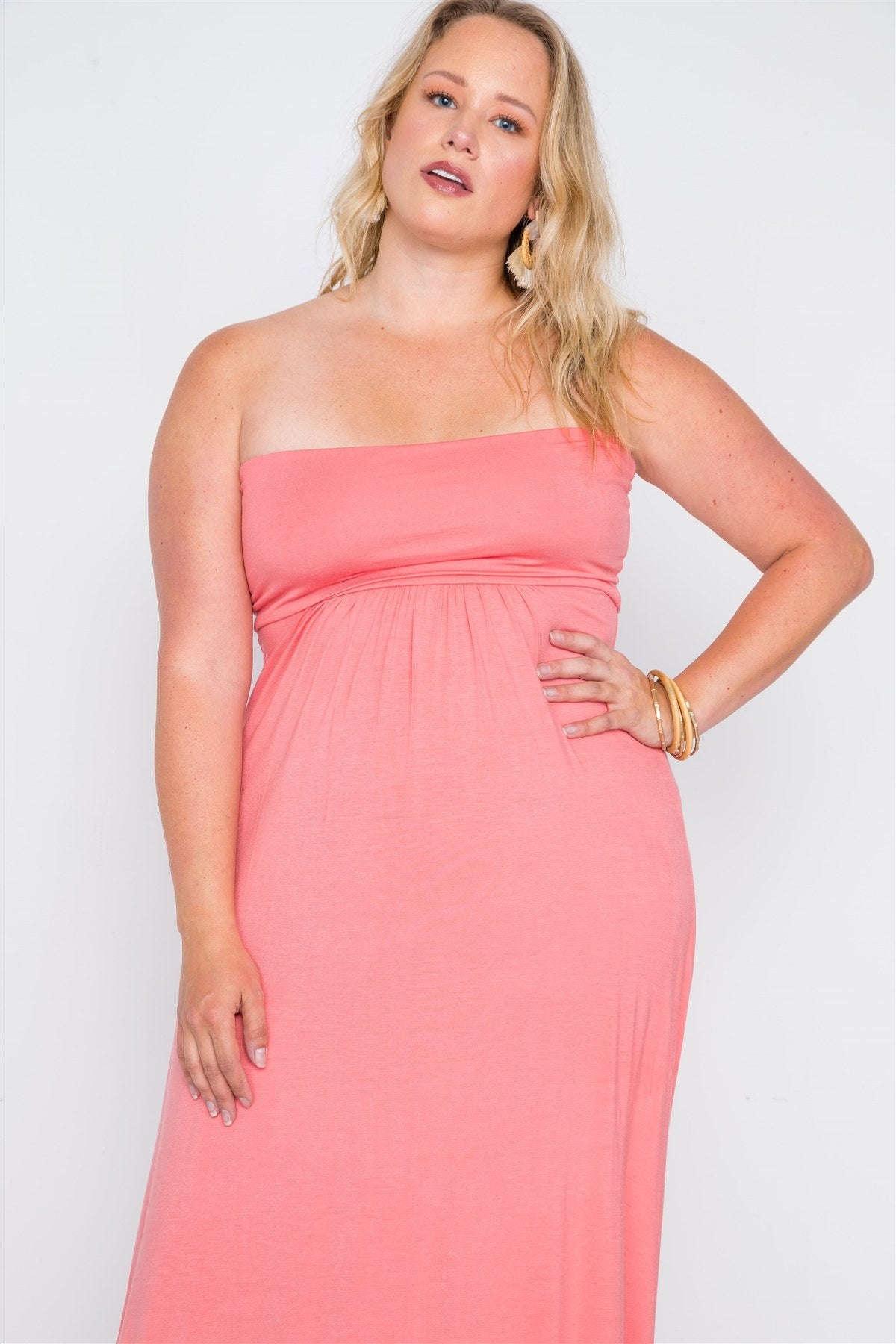 Plus Size Solid Strapless Maxi Tube Dress