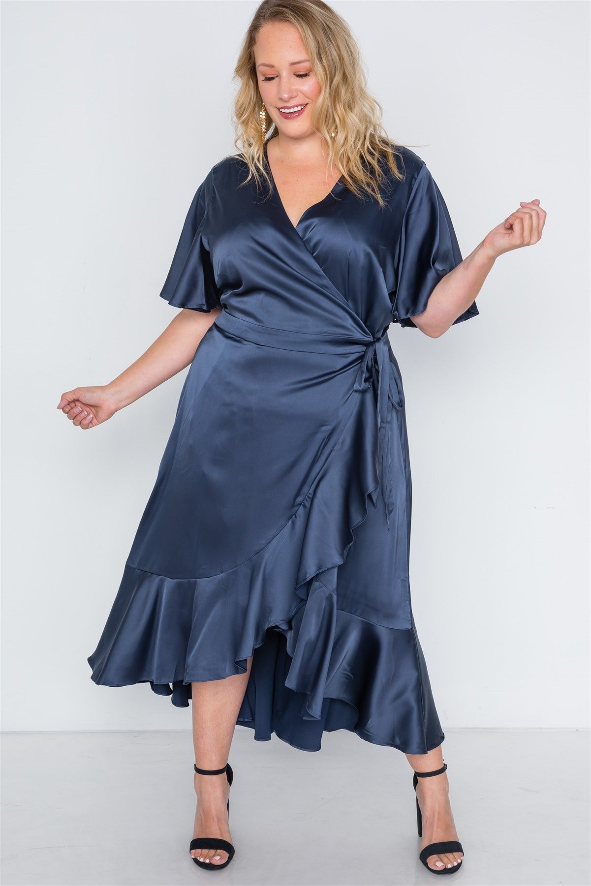 Plus Size Satin Flounce Dress
