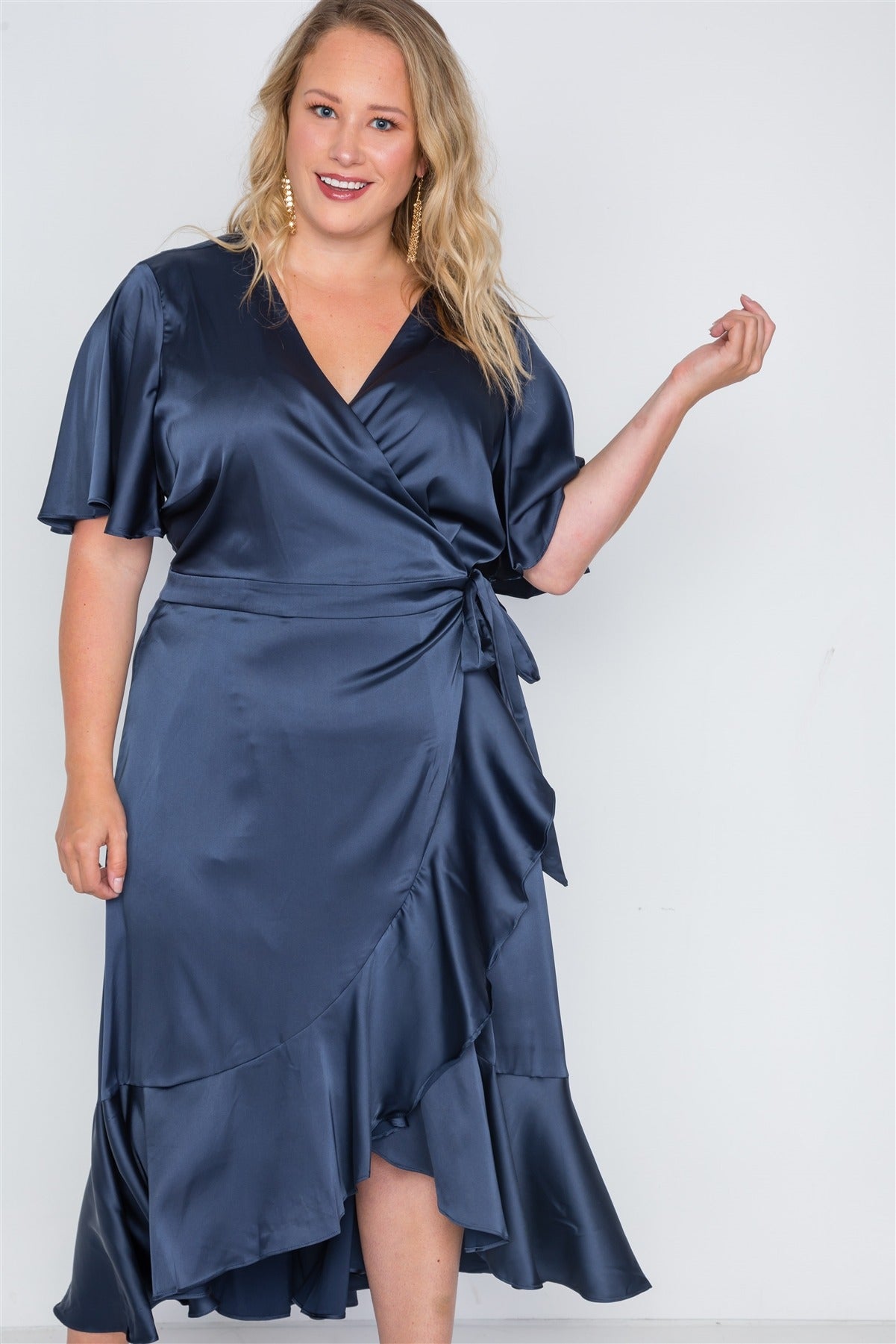 Plus Size Satin Flounce Dress