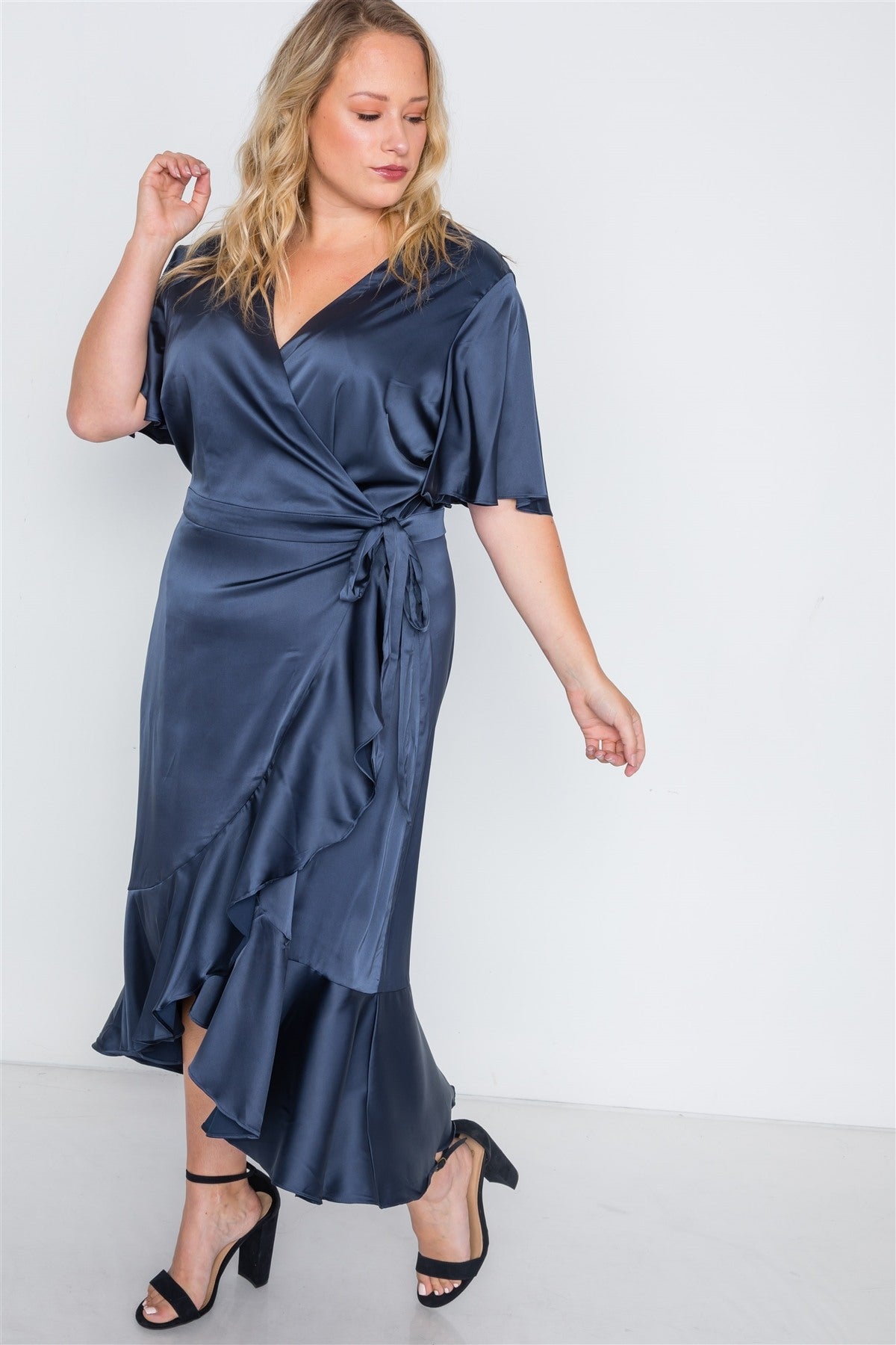 Plus Size Satin Flounce Dress