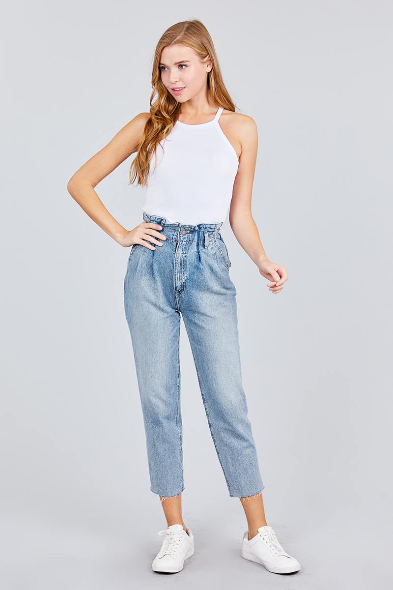 Halter Neck Cotton Spandex Rib Knit Top
