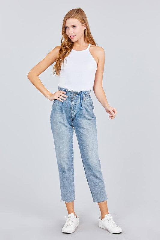 Halter Neck Cotton Spandex Rib Knit Top