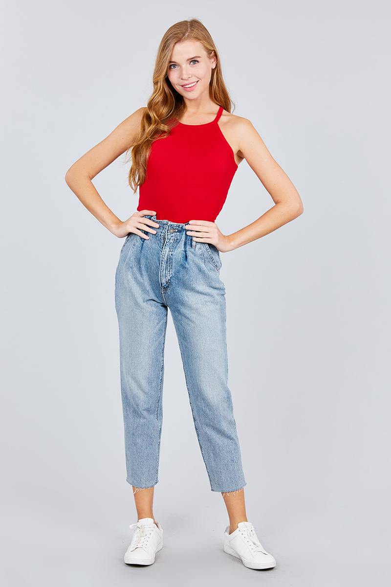 Halter Neck Cotton Spandex Rib Knit Top