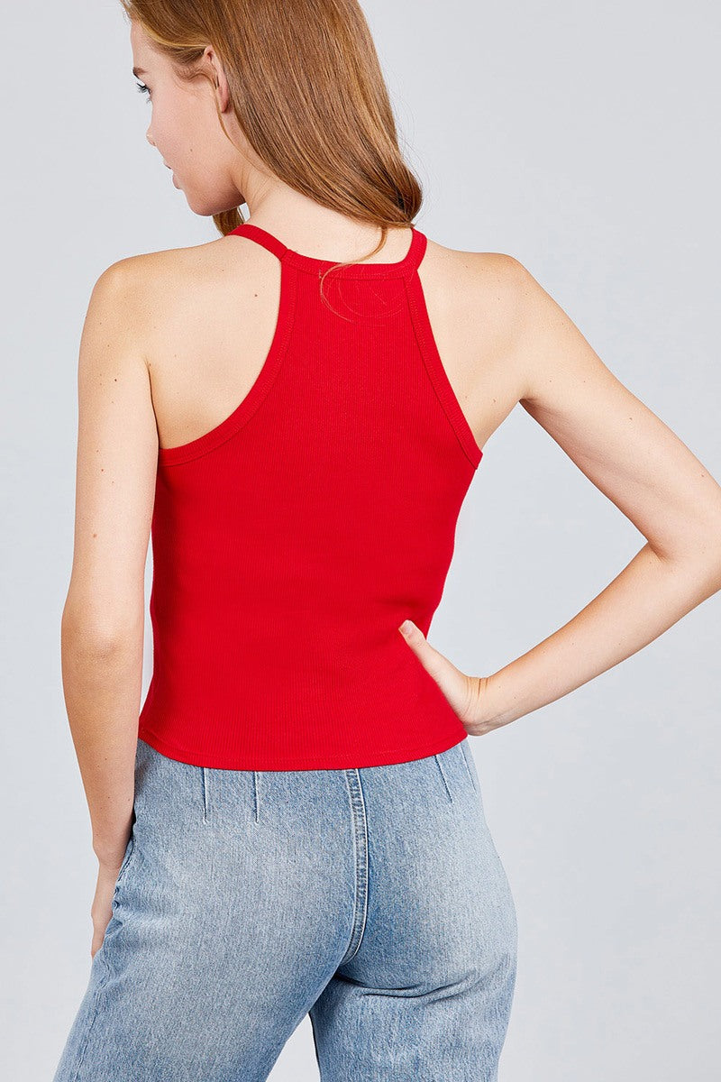 Halter Neck Cotton Spandex Rib Knit Top