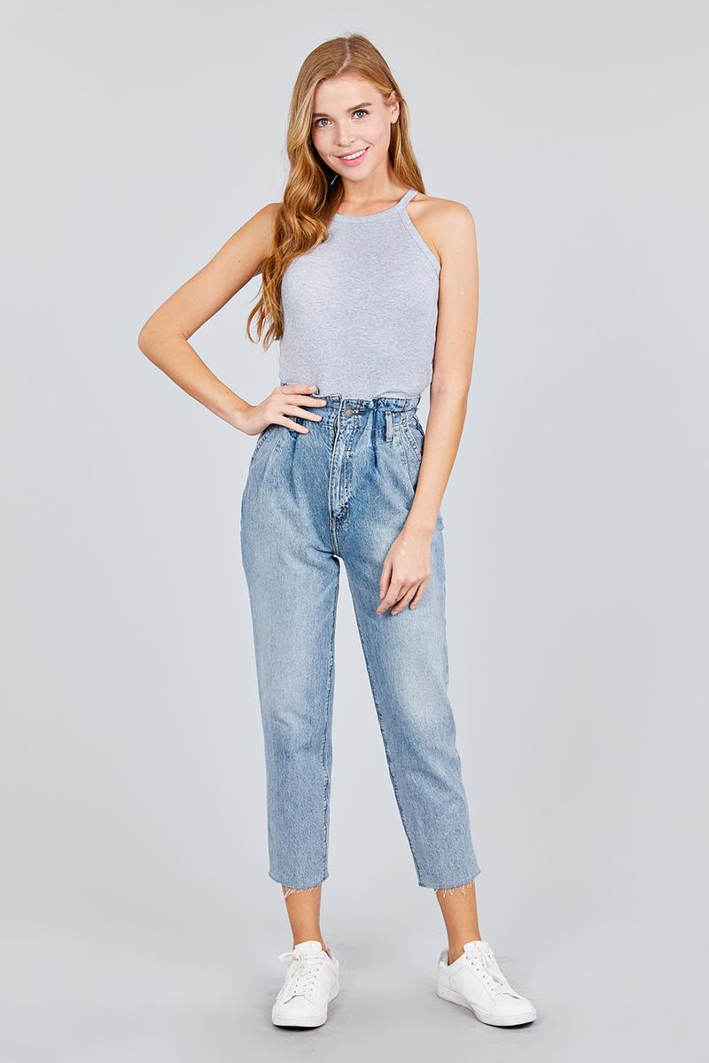 Halter Neck Cotton Spandex Rib Knit Top