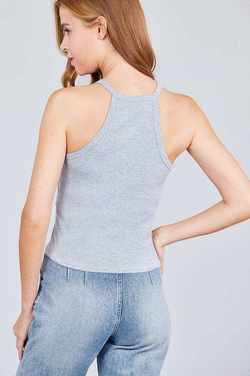 Halter Neck Cotton Spandex Rib Knit Top