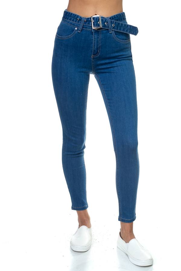 Denim High Rise Belted Pants