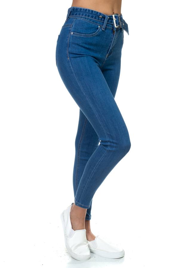 Denim High Rise Belted Pants