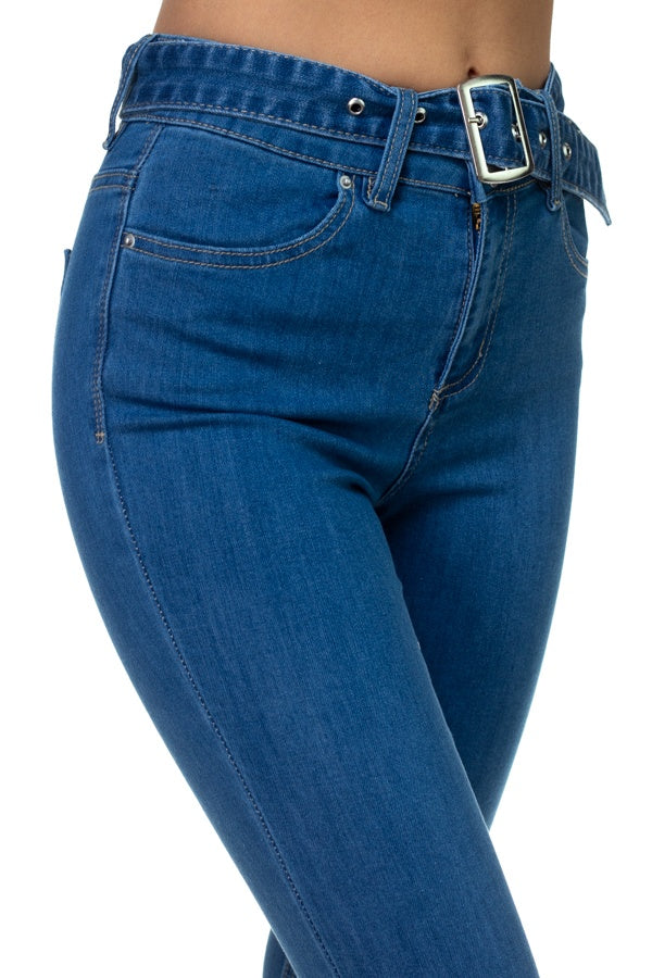 Denim High Rise Belted Pants