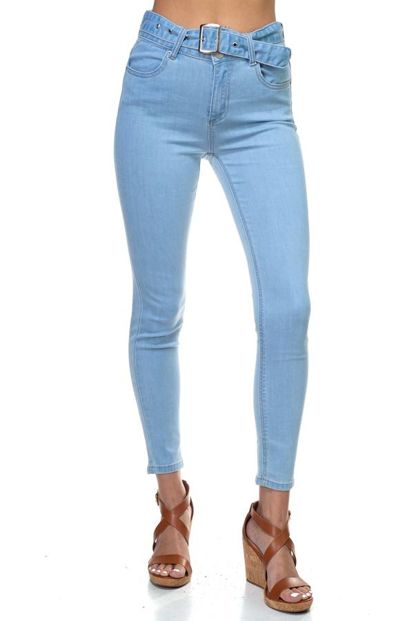 Denim High Rise Belted Pants