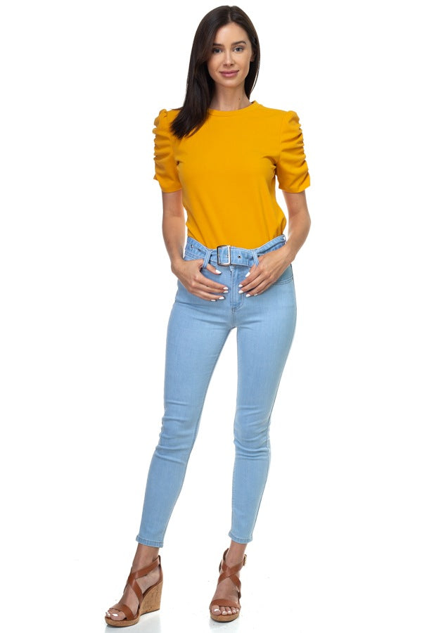 Denim High Rise Belted Pants