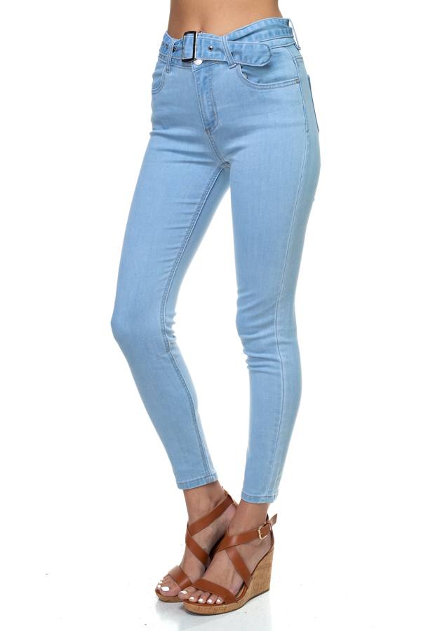 Denim High Rise Belted Pants