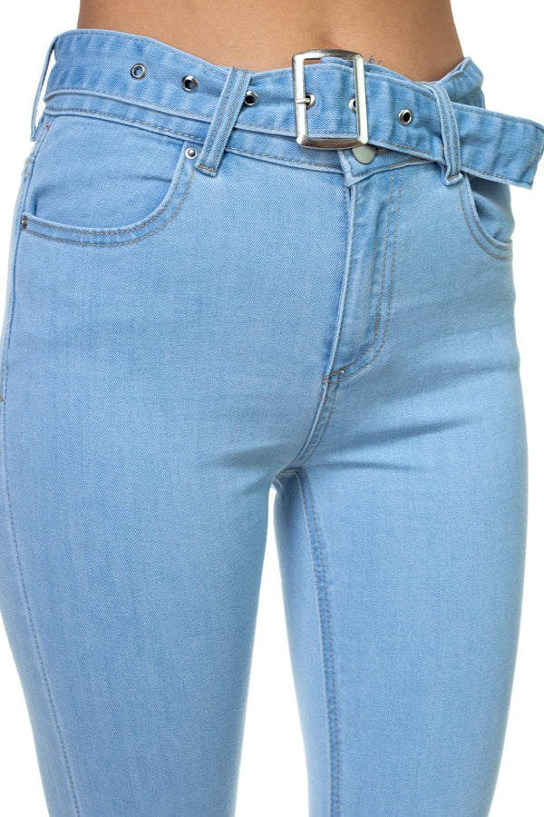 Denim High Rise Belted Pants