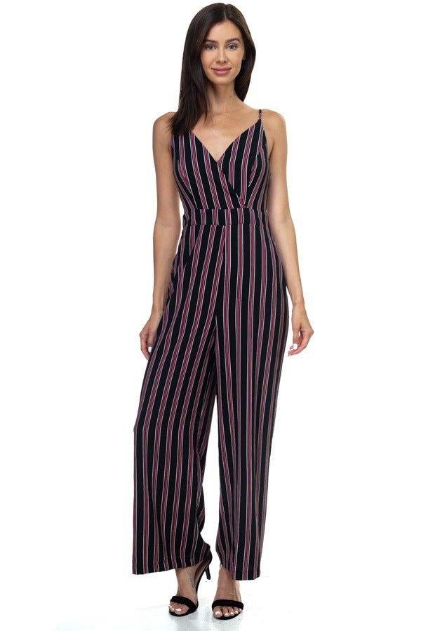 Stripe Back Self-tie Jumpsuit
